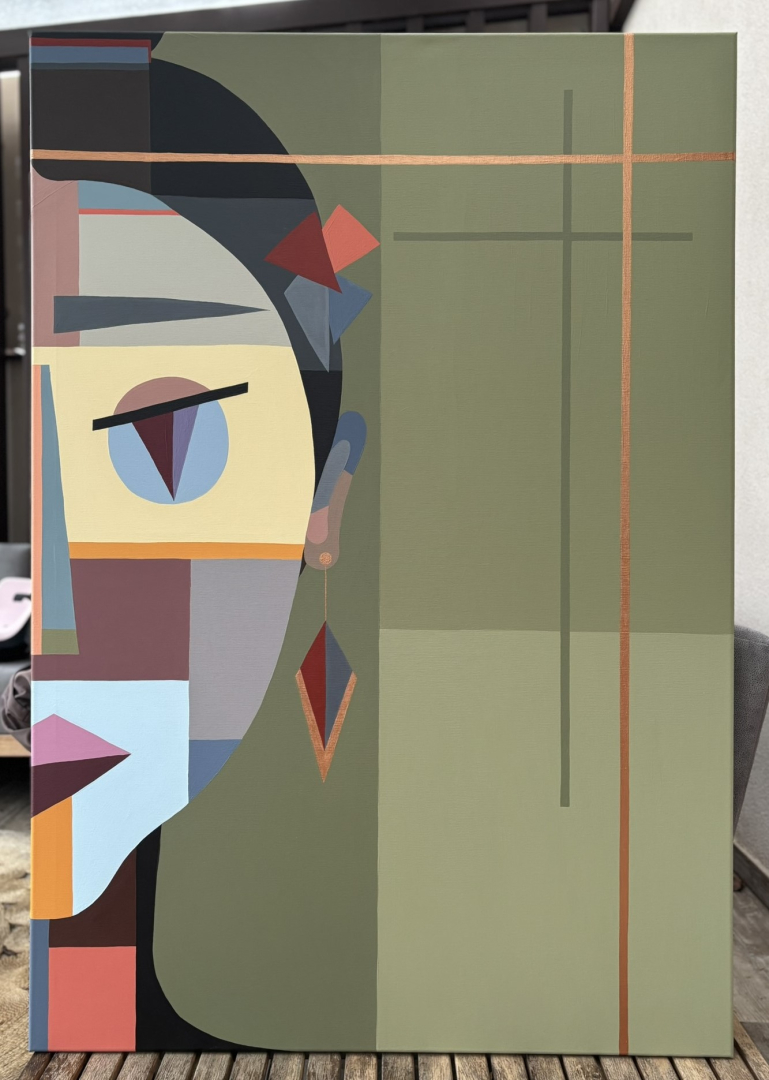 Tűnődő, 90x130 cm, geometriai, modernművészet 11